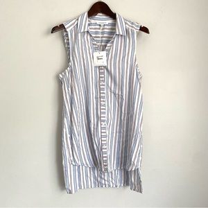 BEACHLUNCHLOUNGE NWT Womens Medium White Red Blue Striep Button Up Tank Top YY8